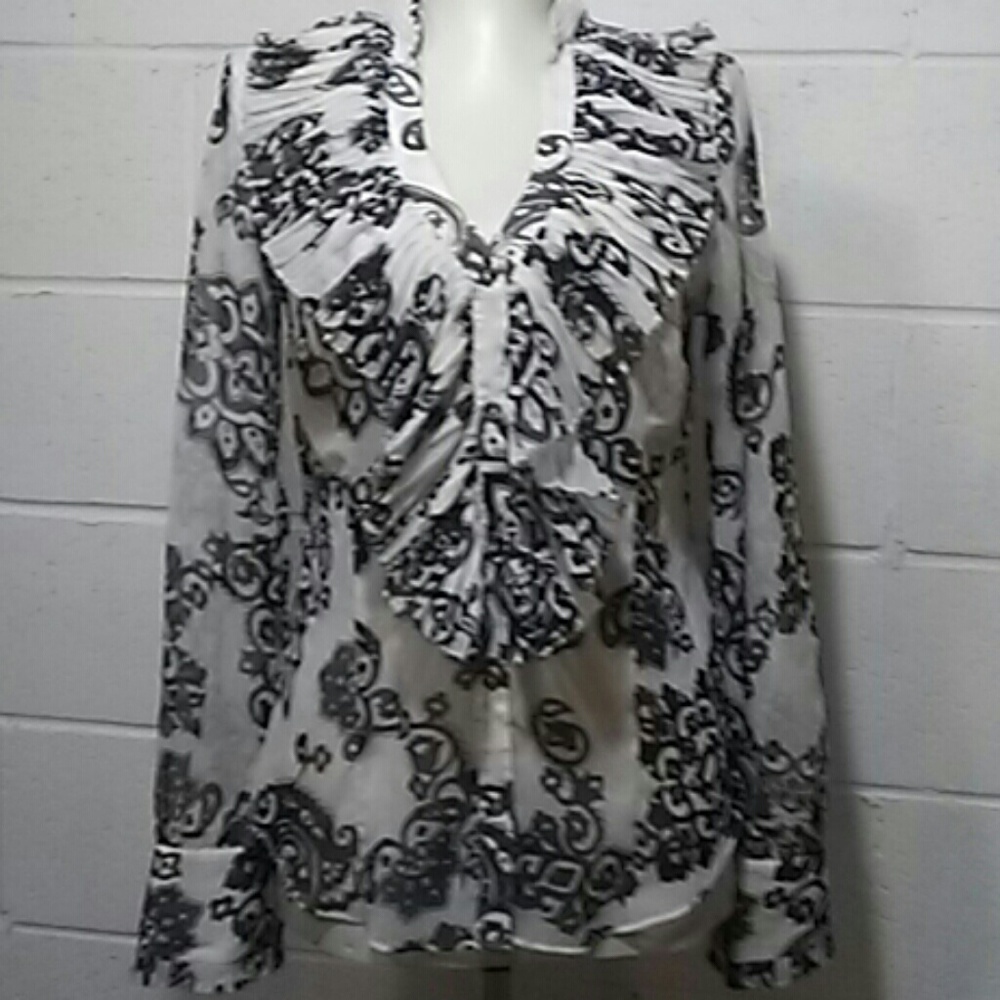 White House Black Market Sz 2 Ruffle Blouse